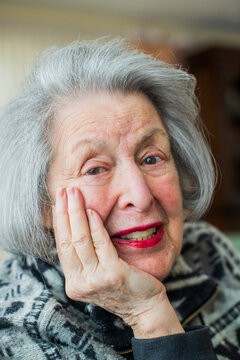 Portrait of grandma with red lips