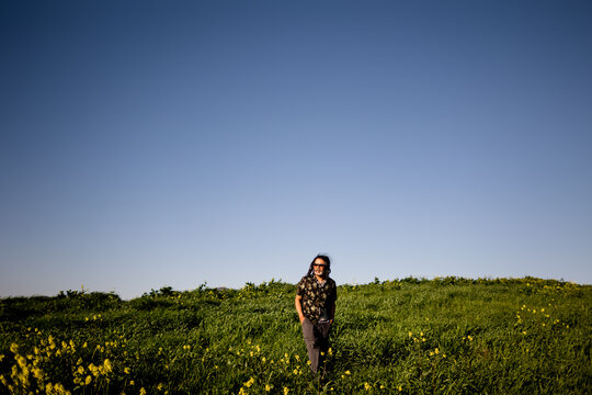 49 Year Old Man in Flower Field in San Diego