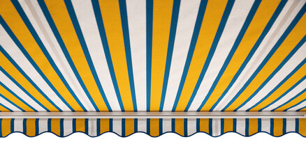 striped fabric sun protection awning on transparent background