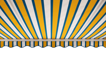 striped fabric sun protection awning on transparent background