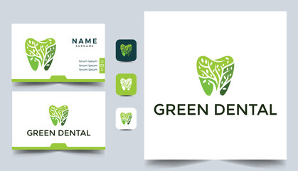 dental clinic tree leaf logo design vector icon template with business card design