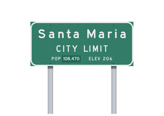 Vector illustration of the Santa Maria (California) City Limit green road sign on metallic posts