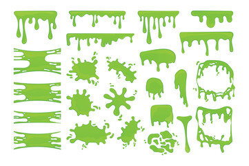 Concept Slime set without people scene in the flat cartoon style. Image of slippery green spots. Vector illustration.