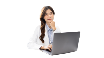 Businesswoman using laptop to work, Asian woman working in the office, Financial clerk or accountant with documents and equipment working on the desk, Using computers for financial transactions.