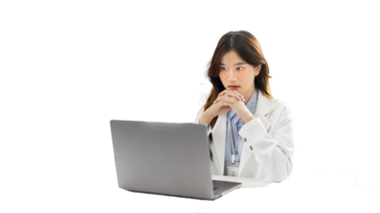 Businesswoman using laptop to work, Asian woman working in the office, Financial clerk or accountant with documents and equipment working on the desk, Using computers for financial transactions.