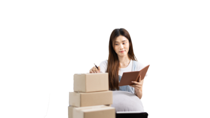 Online selling business, Small business owners are checking inventory in order to prepare them for proper delivery to customers, Online shopping SME entrepreneur, Delivery of goods to consumers.