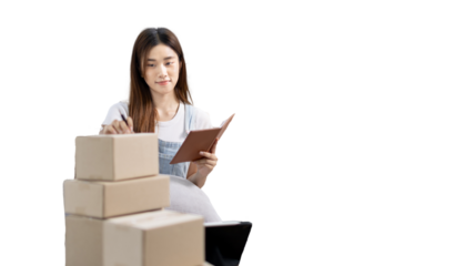 Online selling business, Small business owners are checking inventory in order to prepare them for proper delivery to customers, Online shopping SME entrepreneur, Delivery of goods to consumers.