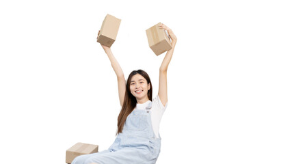 Small business owners or SMEs doing business related to selling and shipping online, New business style for young people working at home and owning businesses, Packing box, Sell online concept.