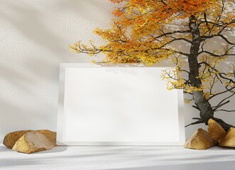 autumn leaves and paper 3d render