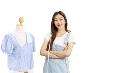 Professional female designers work on designing outfits in a private studio, Fashion designer, Creativity and ideas, Mannequin, Shirt sketch, Garment accessories. Using imagination to create works.