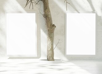 blank paper on a wall tree 3d render