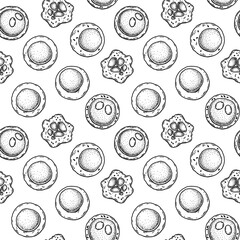 Stem cell seamless pattern. Hand drawn vector illustration in sketch style. Medical science. Microbiology background