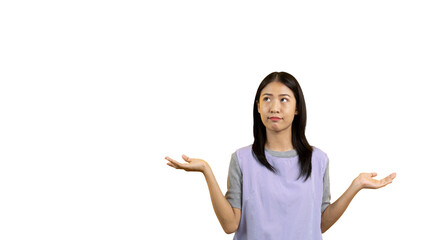 Woman doing boring poses on colored background,  Acting indifferently, Indifferent to what is going on, Acting not concerned, PNG File, Ignorant, Up to you.