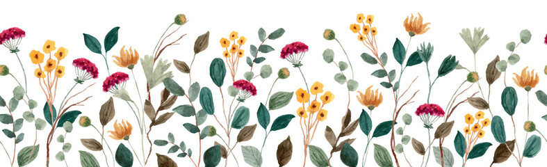 wildflower meadow watercolor seamless border