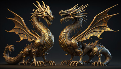 Fototapeta premium Majestic Chinese Dragon Statues in Vibrant Colors