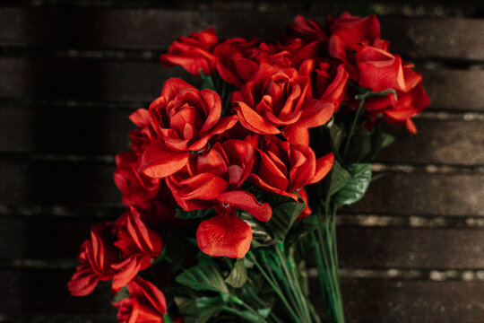 roses on a wooden surface