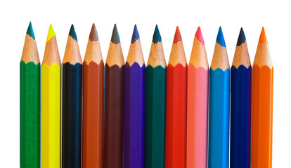 Pencils in various colors isolated on transparent white background