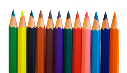 Pencils in various colors isolated on transparent white background