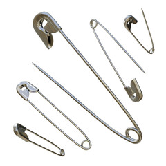 3d rendering safety pin bent metal for fastening things opened closed perspective view