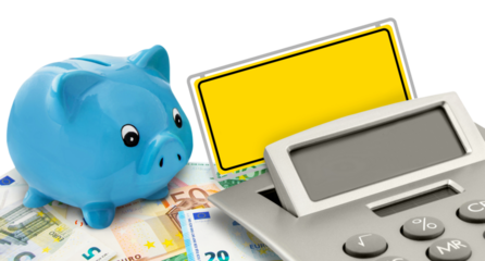 Sparschwein, Rechner und Euro Geldscheine  Hintergrund transparent PNG cut out