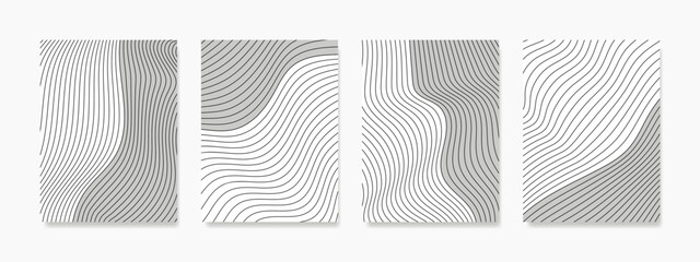 This abstract wall art features a geometric line pattern in a wavy shape with a half-closed shadow. Created as a vector linear illustration, perfect for, wallpapers, posters, and room decorations.