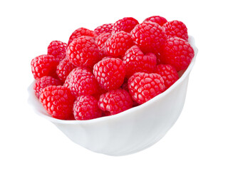 Fototapeta na wymiar Fresh Raspberries and bowl isolated on transparent background PNG cut out