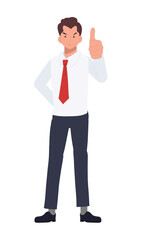 Full length of Thumbs Up Businessman. Flat vector cartoon illustration