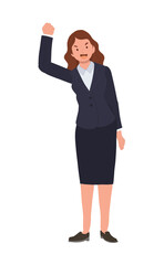 Full Length Businesswoman  Winner Success. Business Woman Excited Hold Hands Up Raised Arms, Flat Vector cartoon Illustration