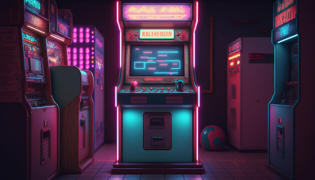 Retro Gaming Fun: Old-School Arcade Game in an 80s Neon Wonderland
