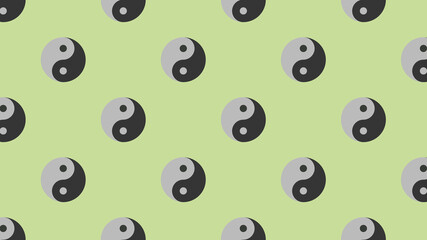 pattern. Image of Yin Yang symbol on pastel pea backgrounds. Symbol of opposite. Surface overlay pattern. Horizontal image. Banner for insertion into site. 3D image. 3D rendering.