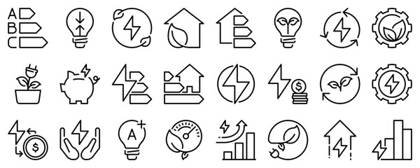 Line icons about energy efficiency on transparent background with editable stroke. - 579656983