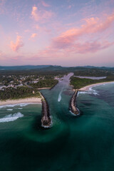 Aerial sunrise view of Brunswick Heads, NSW