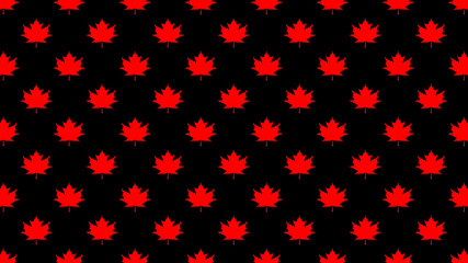 seamless pattern of red maple leaves on a black background. template for application to the surface. Horizontal image. Banner for insertion into site.