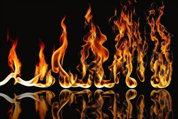 Fototapeta premium Flames of fire isolated on black background. Generative AI