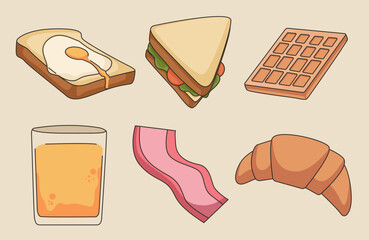 Set Collection Breakfast. Bread, Croissant, Juice Orange, 
