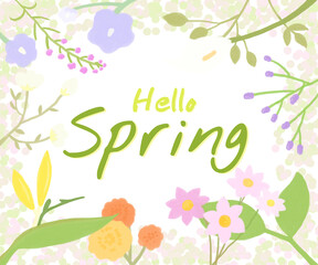 Calligraphy and spring season illustration , Hello spring 폰트와 봄 계절 일러스트