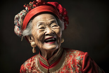 Fototapeta premium beautiful happy smiling asian old lady, generative ai