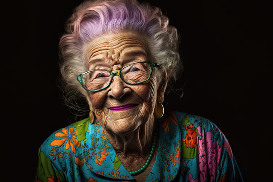 beautiful happy smiling old lady, generative ai