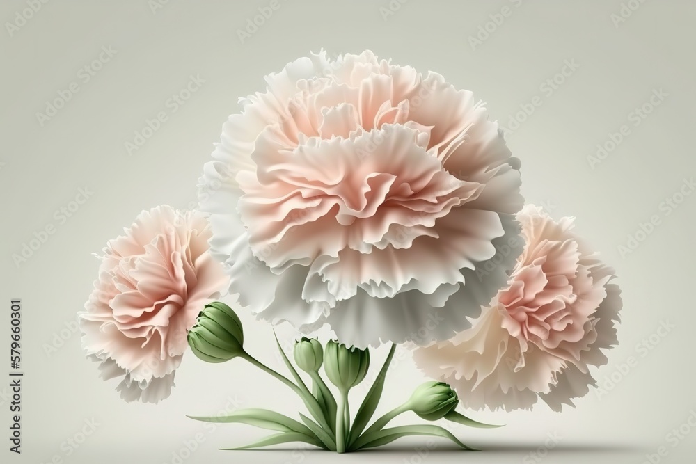 Canvas Prints Bouquet of light pink carnations on a light background. Generative AI