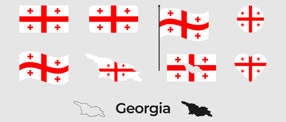 Flag of Georgia. Silhouette of Georgia. National symbol - obrazy, fototapety, plakaty