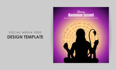 Vector illustration of Happy Hanuman Jayanti wishes social media story feed mockup template