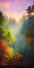Fototapeta premium Beautiful minimalist forest. AI generated illustration
