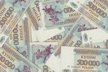 Fototapeta na wymiar Transnistrian banknotes. Close up money from Transnistria. Transnistrian ruble.3D render