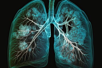 A condition where cancerous cells develop and form a tumor in the lungs, commonly known as lung cancer. - obrazy, fototapety, plakaty