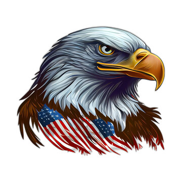 American patriotic eagle, illustration, artwork, patriot eagles, transparent background, t-shirt tshirt design, by generative AI