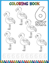 Duck cartoon. Black and white animal lines. Coloring book for kids. Activity Book. Number preschool worksheet.
