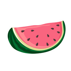 Slice of watermelon. Green striped berry with red pulp and brown seeds. Summer fruit and berries.Vector illustration