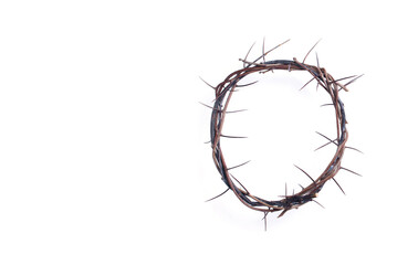 Christian Easter concept. Crown of thorns on white background. Good Friday. Remember the real...