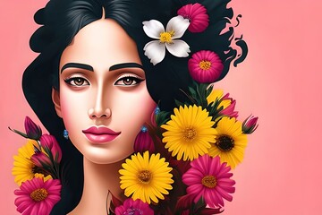 Portrait Girl face poster for feminism, banner independence, freedom, empowerment, women's rights activism with text space. Women's Day, Mother's Day template. Generative AI