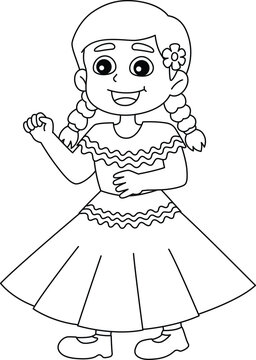 Mexican Girl Isolated Coloring Page for Kids